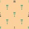 Green and black Crutch or crutches icon isolated seamless pattern on beige background. Equipment for rehabilitation of