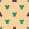 Green and black Cycling t-shirt icon isolated seamless pattern on beige background. Cycling jersey. Bicycle apparel