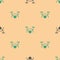 Green and black Drone flying icon isolated seamless pattern on beige background. Quadrocopter with video and photo