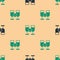 Green and black Friends drinking alcohol icon isolated seamless pattern on beige background. Vector