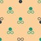 Green and black Friends forever icon isolated seamless pattern on beige background. Everlasting friendship concept