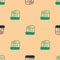 Green and black Glacier melting icon isolated seamless pattern on beige background. Vector