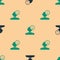 Green and black Good mood icon isolated seamless pattern on beige background. Vector