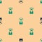 Green and black Graduate and graduation cap icon isolated seamless pattern on beige background. Vector
