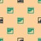 Green and black Histogram graph photography icon isolated seamless pattern on beige background. Vector