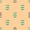 Green and black Honey dipper stick and bowl icon isolated seamless pattern on beige background. Honey ladle. Vector