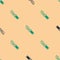 Green and black Hunter knife icon isolated seamless pattern on beige background. Army knife. Vector