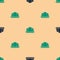 Green and black Jelly cake icon isolated seamless pattern on beige background. Jelly pudding. Vector