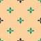 Green and black Kayak and paddle icon isolated seamless pattern on beige background. Kayak and canoe for fishing and