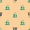 Green and black Lover couple icon isolated seamless pattern on beige background. Happy Valentines day. Vector