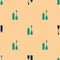 Green and black Mascara brush icon isolated seamless pattern on beige background. Vector