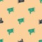 Green and black Megaphone and dollar icon isolated seamless pattern on beige background. Loud speech alert concept