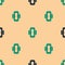 Green and black Menstruation and sanitary napkin icon isolated seamless pattern on beige background. Feminine hygiene