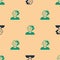 Green and black Murder icon isolated seamless pattern on beige background. Body, bleeding, corpse, bleeding icon