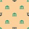 Green and black Museum building icon isolated seamless pattern on beige background. Vector Illustration