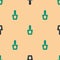 Green and black Nail polish bottle icon isolated seamless pattern on beige background. Vector