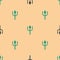 Green and black Neptune Trident icon isolated seamless pattern on beige background. Vector