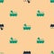 Green and black Oil tanker ship icon isolated seamless pattern on beige background. Vector