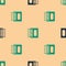 Green and black Open matchbox and matches icon isolated seamless pattern on beige background. Vector