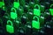 Green and black padlocks, digital security