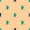 Green and black Palm print recognition icon isolated seamless pattern on beige background. Biometric hand scan