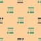 Green and black Pendulum icon isolated seamless pattern on beige background. Newtons cradle. Vector
