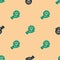 Green and black Psychology icon isolated seamless pattern on beige background. Psi symbol. Mental health concept
