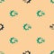 Green and black Punch in boxing glove icon isolated seamless pattern on beige background. Boxing gloves hitting together
