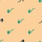 Green and black Sauna ladle icon isolated seamless pattern on beige background. Vector
