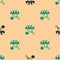 Green and black Searching for food icon isolated seamless pattern on beige background. Homelessness and poverty concept