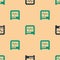 Green and black Seismograph icon isolated seamless pattern on beige background. Earthquake analog seismograph. Vector