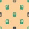 Green and black Seismograph icon isolated seamless pattern on beige background. Earthquake analog seismograph. Vector