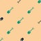 Green and black Shovel icon isolated seamless pattern on beige background. Gardening tool. Tool for horticulture