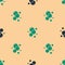 Green and black Soap water bubbles icon isolated seamless pattern on beige background. Vector