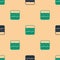 Green and black Soil ground layers icon isolated seamless pattern on beige background. Vector