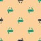 Green and black Swiss army knife icon isolated seamless pattern on beige background. Multi-tool, multipurpose penknife