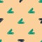 Green and black Swiss army knife icon isolated seamless pattern on beige background. Multi-tool, multipurpose penknife