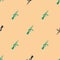 Green and black Thompson tommy submachine gun icon isolated seamless pattern on beige background. American submachine