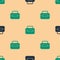 Green and black Toolbox icon isolated seamless pattern on beige background. Tool box sign. Vector Illustration