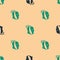 Green and black Toothache icon isolated seamless pattern on beige background. Vector