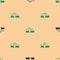 Green and black Tram and railway icon isolated seamless pattern on beige background. Public transportation symbol
