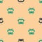 Green and black Trolleybus icon isolated seamless pattern on beige background. Public transportation symbol. Vector