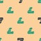 Green and black Tsunami icon isolated seamless pattern on beige background. Flood disaster. Stormy weather by seaside