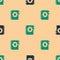 Green and black User manual icon isolated seamless pattern on beige background. User guide book. Instruction sign. Read