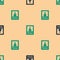 Green and black Wanted poster icon isolated seamless pattern on beige background. Reward money. Dead or alive crime