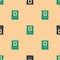 Green and black Wanted western poster icon isolated seamless pattern on beige background. Reward money. Dead or alive