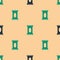 Green and black Wet wipe pack icon isolated seamless pattern on beige background. Vector