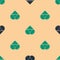 Green and black Women`s booty in a heart shape with panties on it icon isolated seamless pattern on beige background