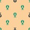 Green and black Worker location icon isolated seamless pattern on beige background. Vector