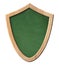 Green blackboard with protection shield shape with bright wooden frame